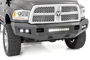 Ram 2500 Front Bumper - Rough Country - LED with 4 LED Cubes and 20in LED Light Bar - Flat Black - '11-'18